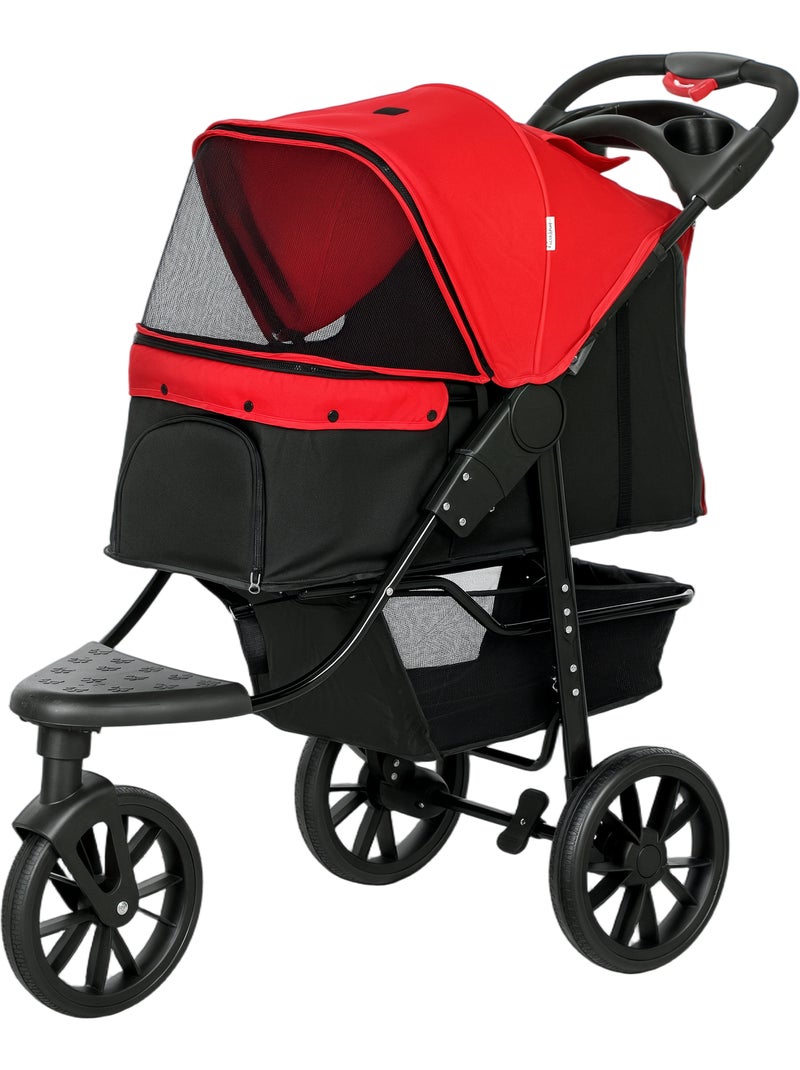 Poussette pour chien pliable 3 roues tout-terrain rouge noir Rouge - Kiabi