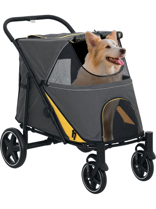 Poussette pour chien pliable 4 roues 2 portes rangements noir gris jaune - Kiabi
