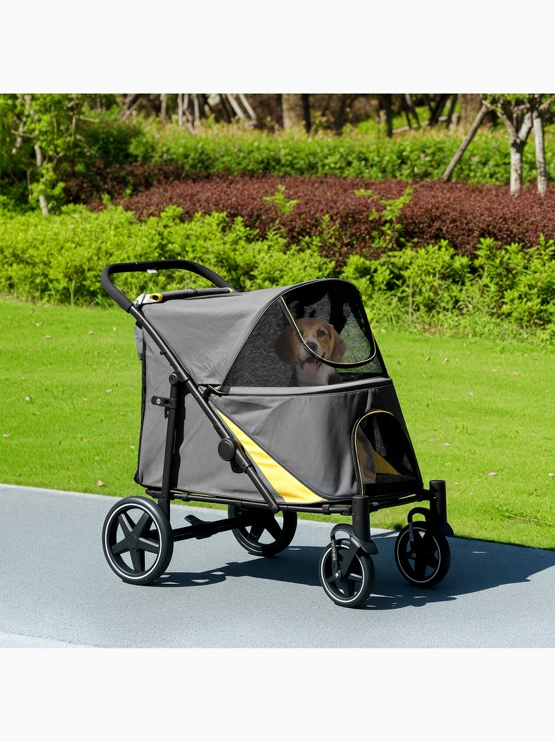 Poussette pour chien pliable 4 roues 2 portes rangements noir gris jaune Gris - Kiabi