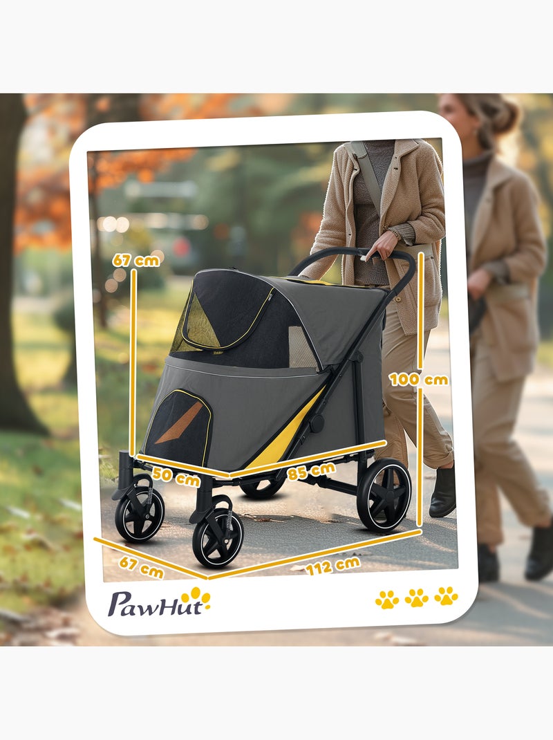 Poussette pour chien pliable 4 roues 2 portes rangements noir gris jaune Gris - Kiabi