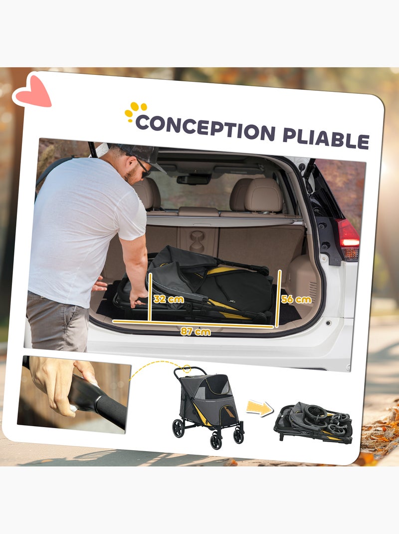 Poussette pour chien pliable 4 roues 2 portes rangements noir gris jaune Gris - Kiabi