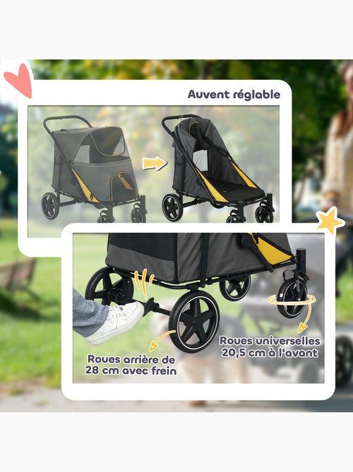 Poussette pour chien pliable 4 roues 2 portes rangements noir gris jaune - Kiabi