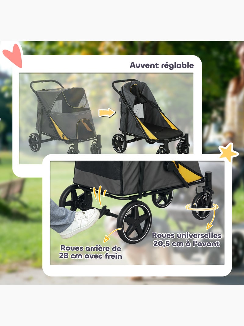 Poussette pour chien pliable 4 roues 2 portes rangements noir gris jaune Gris - Kiabi