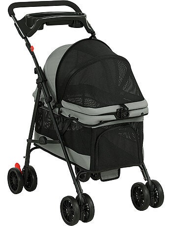 Poussette pour chien pliable 4 roues gris