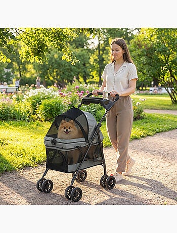 Poussette pour chien pliable 4 roues gris