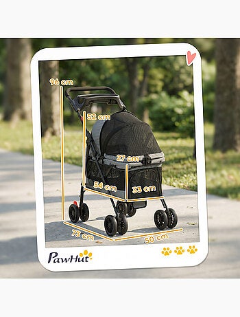 Poussette pour chien pliable 4 roues gris