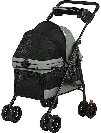 Poussette pour chien pliable 4 roues gris