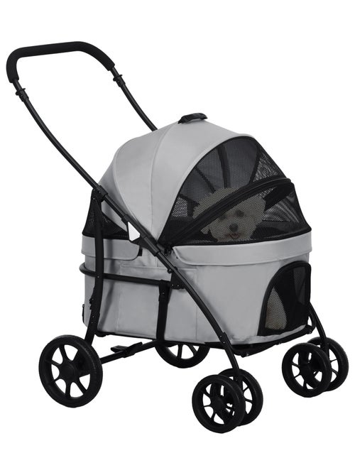 Poussette pour chien pliable nacelle 2 en 1 acier oxford gris - Kiabi