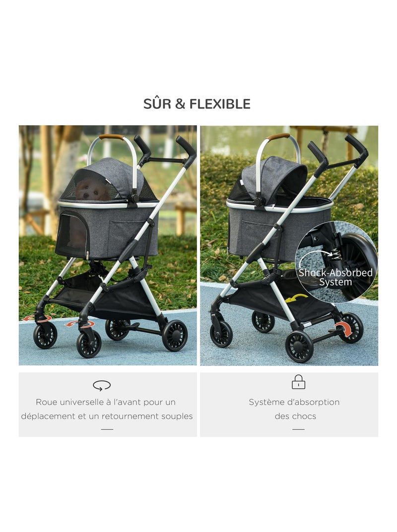 Poussette pour chien pliable nacelle 2 en 1 alu oxford gris Gris - Kiabi
