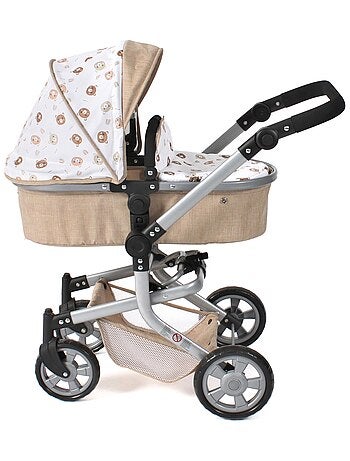 Poussette pour poupée combinée 2 en 1 Mika Beige avec oursons