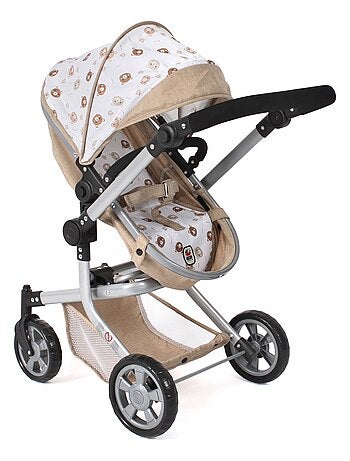 Poussette pour poupée combinée 2 en 1 Mika Beige avec oursons