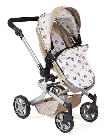 Poussette pour poupée combinée 2 en 1 Mika Beige avec oursons