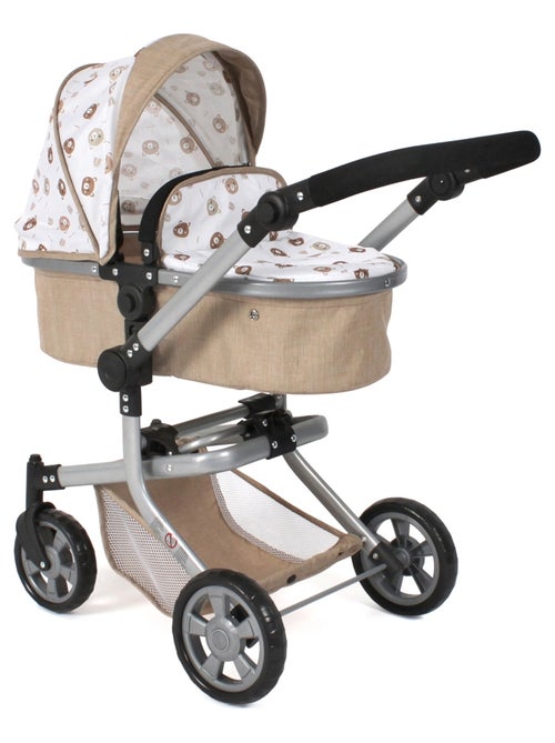 Poussette pour poupée combinée 2 en 1 Mika Beige avec oursons - Kiabi