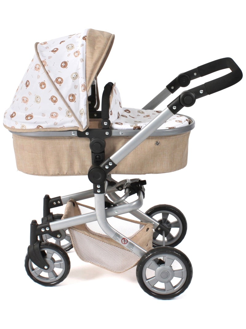 Poussette pour poupée combinée 2 en 1 Mika Beige avec oursons Beige - Kiabi