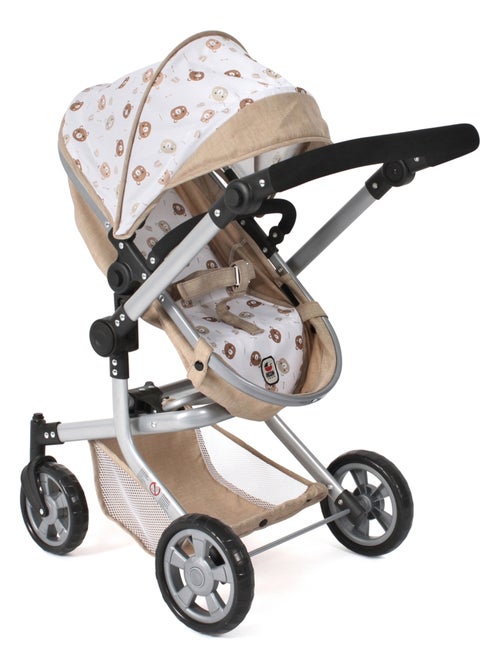 Poussette pour poupée combinée 2 en 1 Mika Beige avec oursons - Kiabi