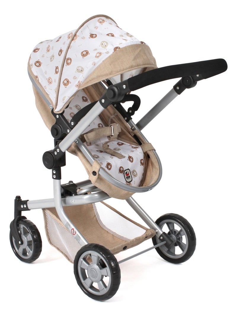 Poussette pour poupée combinée 2 en 1 Mika Beige avec oursons Beige - Kiabi