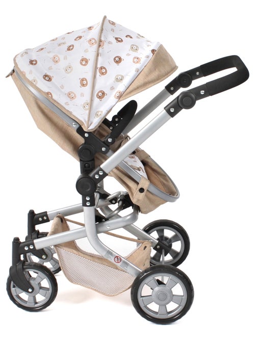 Poussette pour poupée combinée 2 en 1 Mika Beige avec oursons - Kiabi