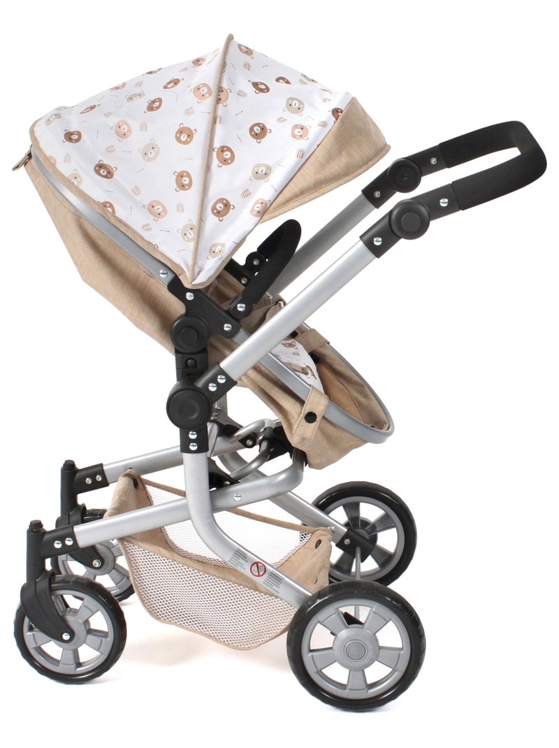Poussette pour poupée combinée 2 en 1 Mika Beige avec oursons Beige - Kiabi