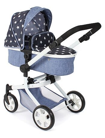 Poussette pour poupée combinée 2 en 1 Mika Bleu marine avec étoiles