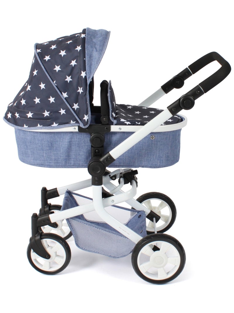 Poussette pour poupée combinée 2 en 1 Mika Bleu marine avec étoiles Bleu - Kiabi