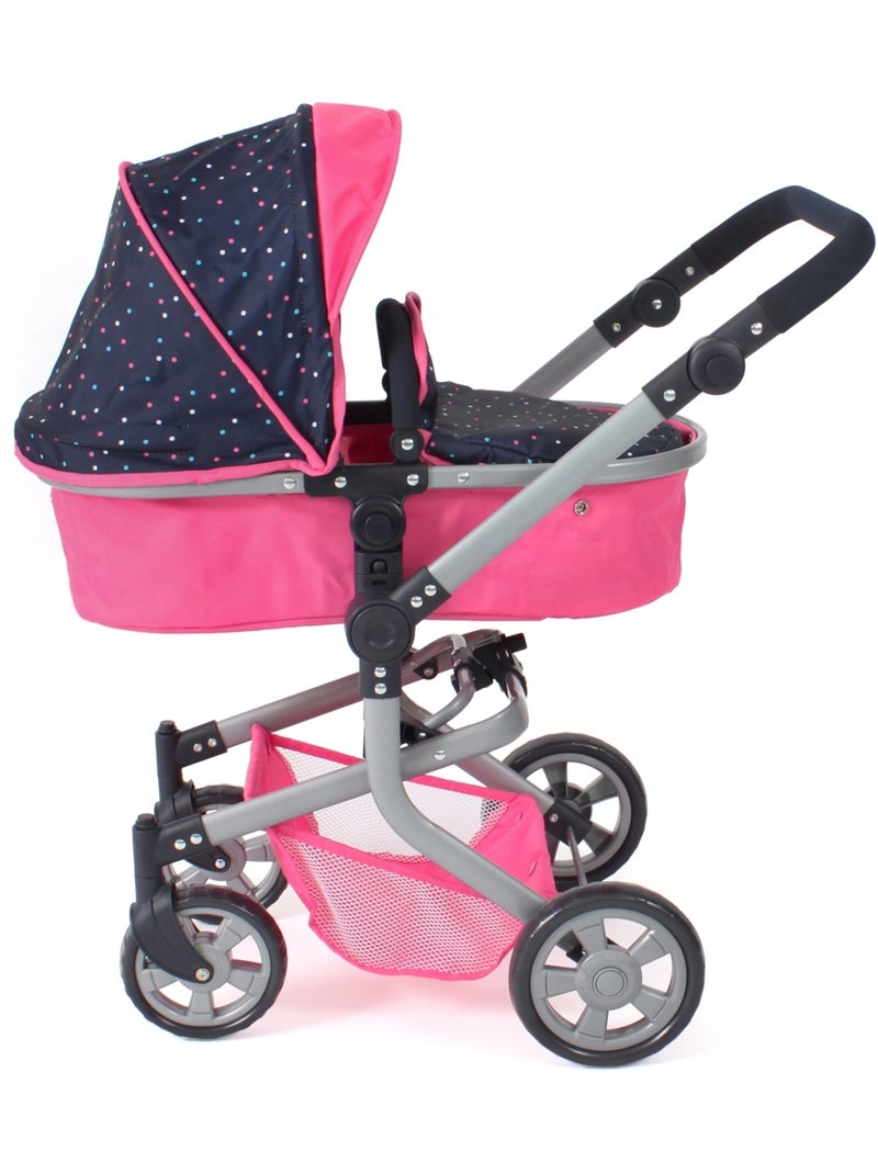 Poussette pour poupée combinée 2 en 1 Mika Rose bleu marine avec pois Rose - Kiabi