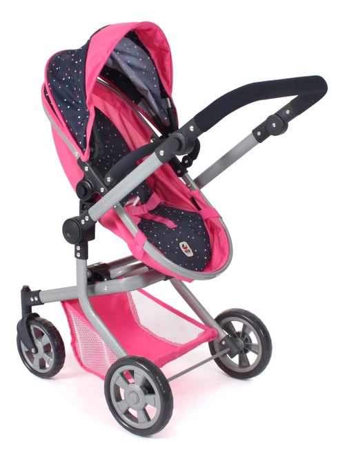 Poussette pour poupée combinée 2 en 1 Mika Rose bleu marine avec pois - Kiabi