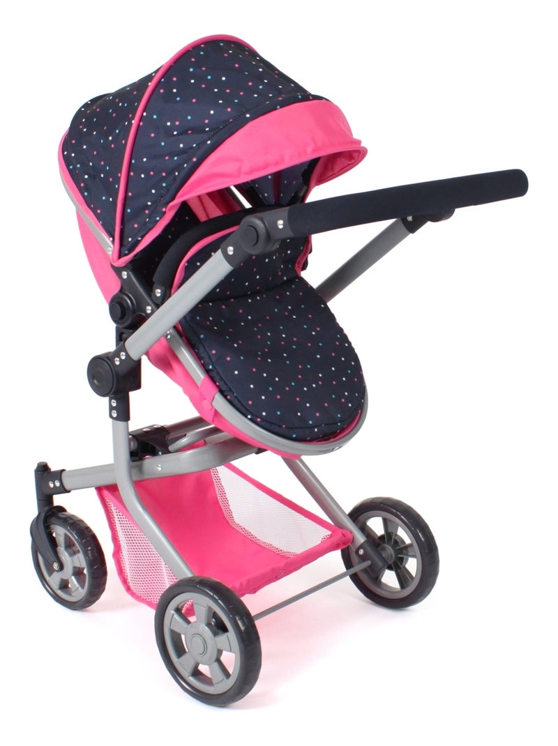 Poussette pour poupée combinée 2 en 1 Mika Rose bleu marine avec pois Rose - Kiabi