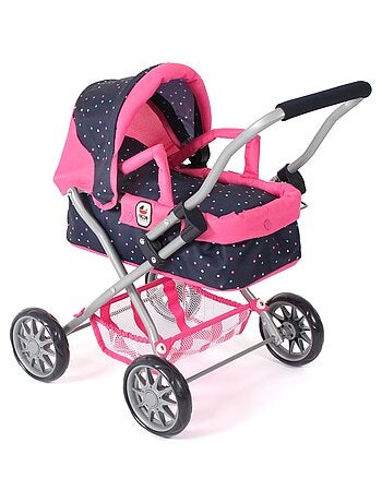 Poussette pour poupée SMARTY Rose bleu marine avec pois