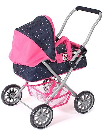 Poussette pour poupée SMARTY Rose bleu marine avec pois