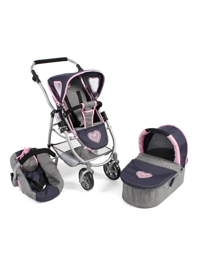 Poussette pour poupées, 3 en 1 EMOTION - Gris-bleu marine Multicolore - Kiabi