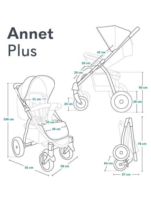 Poussette tout terrain LIONELO Annet Plus - Amortisseurs - Grandes roues - Accessoires - Kiabi Poussette tout terrain LIONELO Annet Plus - Amortisseurs - Grandes roues - Accessoires - Kiabi