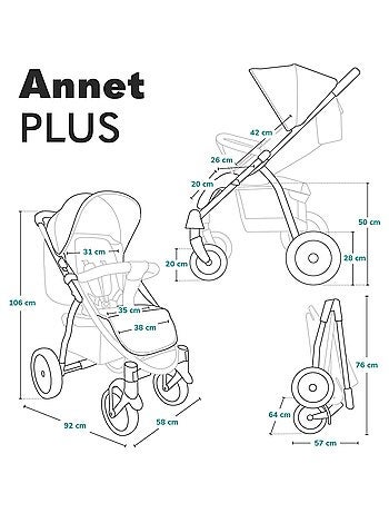 Poussette tout terrain LIONELO Annet Plus - Amortisseurs - Grandes roues - Accessoires
