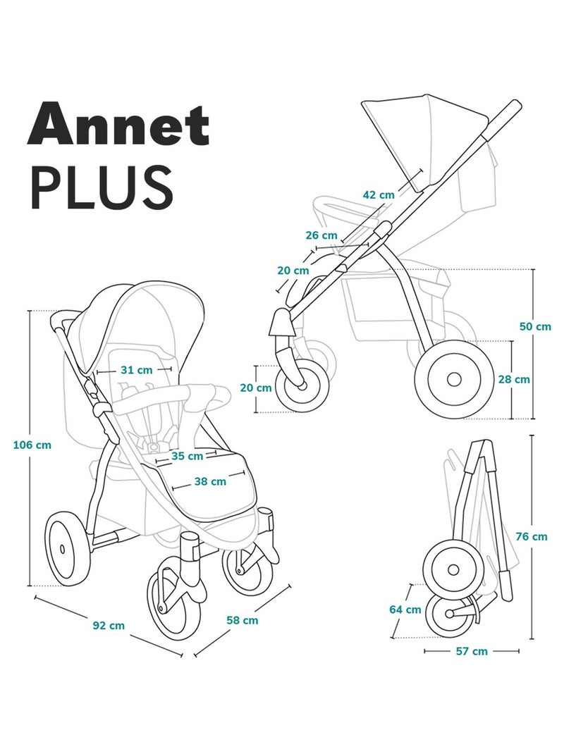 Poussette tout terrain LIONELO Annet Plus - Amortisseurs - Grandes roues - Accessoires Noir - Kiabi