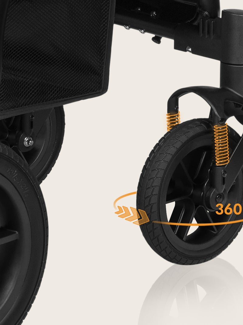 Poussette tout terrain LIONELO Annet Tour - Grandes roues gonflables - Jusqu'à 22 kg Noir - Kiabi