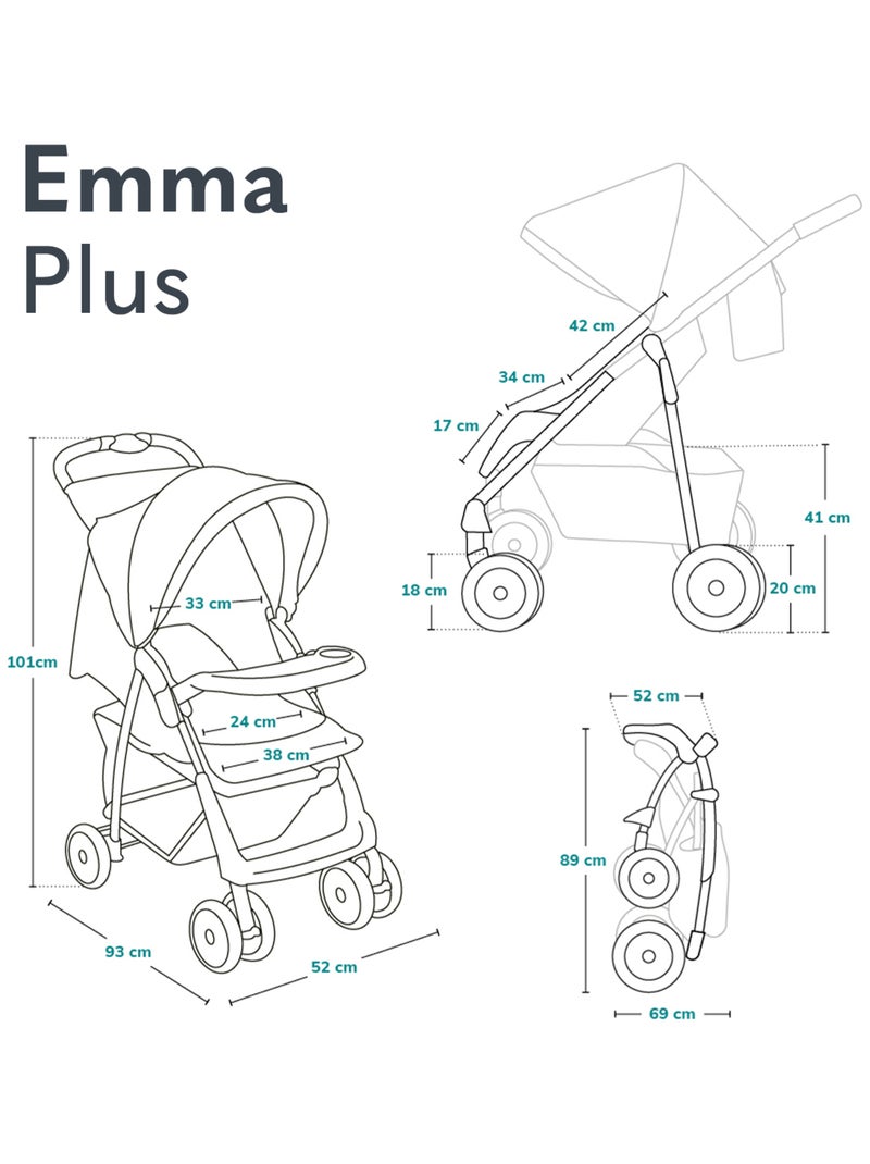 Poussette tout terrain LIONELO Emma - 6-36 mois - Sac inclus - Pliage rapide Gris - Kiabi