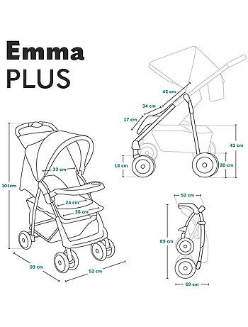Poussette tout terrain LIONELO Emma - 6-36 mois - Sac inclus - Pliage rapide