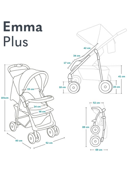 Poussette tout terrain LIONELO Emma - 6-36 mois - Sac inclus - Pliage rapide - Kiabi