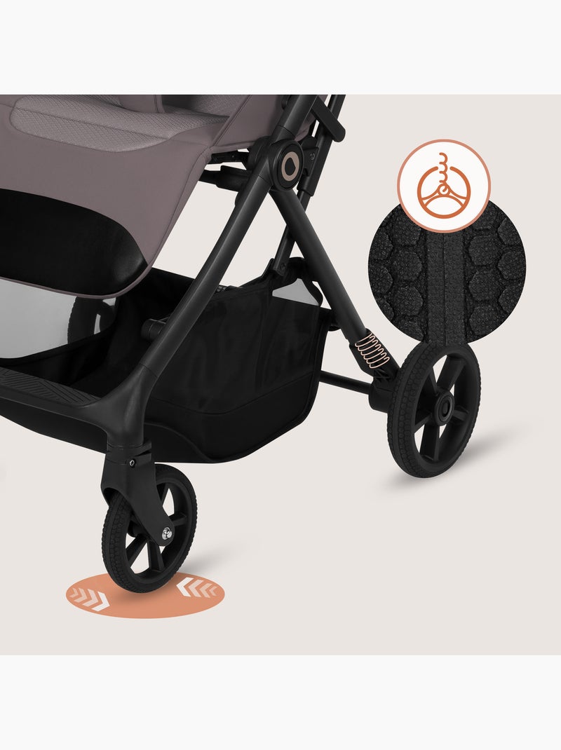 Poussette tout terrain LIONELO Tansi - Roues GravelTech - Amortissements - Légère - Pliage à une mai Taupe - Kiabi