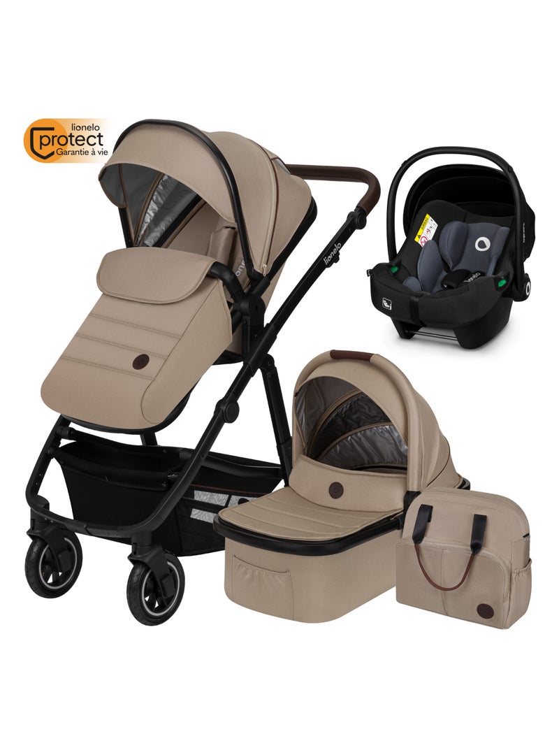 Poussette Trio LIONELO Amber 3en1 - 0-22kg - Pack poussette, nacelle, siège auto et accessoires Beige - Kiabi