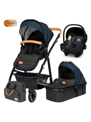 Poussette Trio LIONELO Amber 3en1 - 0-22kg - Pack poussette, nacelle, siège auto et accessoires