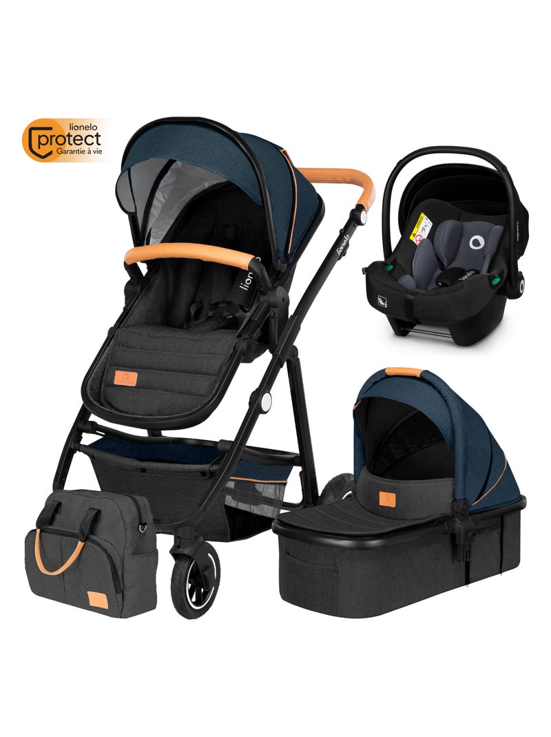 Poussette Trio LIONELO Amber 3en1 - 0-22kg - Pack poussette, nacelle, siège auto et accessoires Bleu Noir - Kiabi