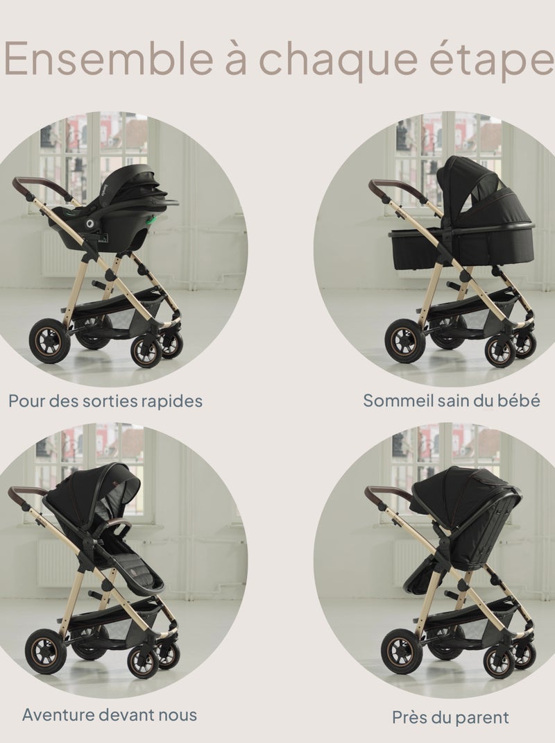 Poussette Trio LIONELO Amber 3en1 - 0-22kg - Pack poussette, nacelle, siège auto et accessoires Noir Argenté - Kiabi