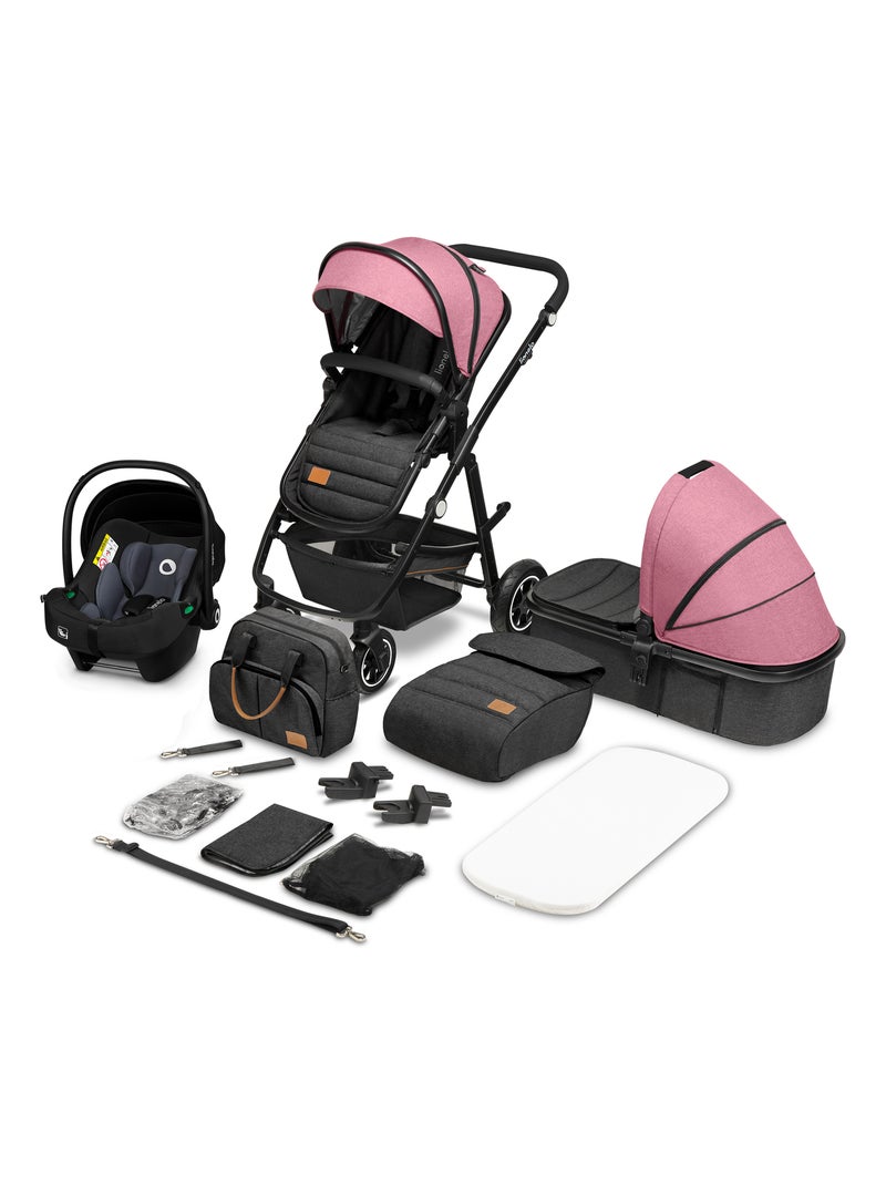 Poussette Trio LIONELO Amber 3en1 - 0-22kg - Pack poussette, nacelle, siège auto et accessoires Rose - Kiabi