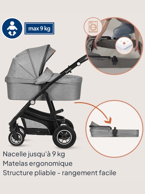 Poussette Trio LIONELO Bianka - Jusqu'à 22kg - Pack poussette, nacelle, siège auto et accessoires - Kiabi