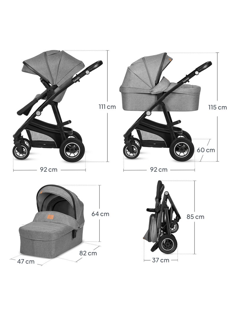 Poussette Trio LIONELO Bianka - Jusqu'à 22kg - Pack poussette, nacelle, siège auto et accessoires Gris Noir - Kiabi