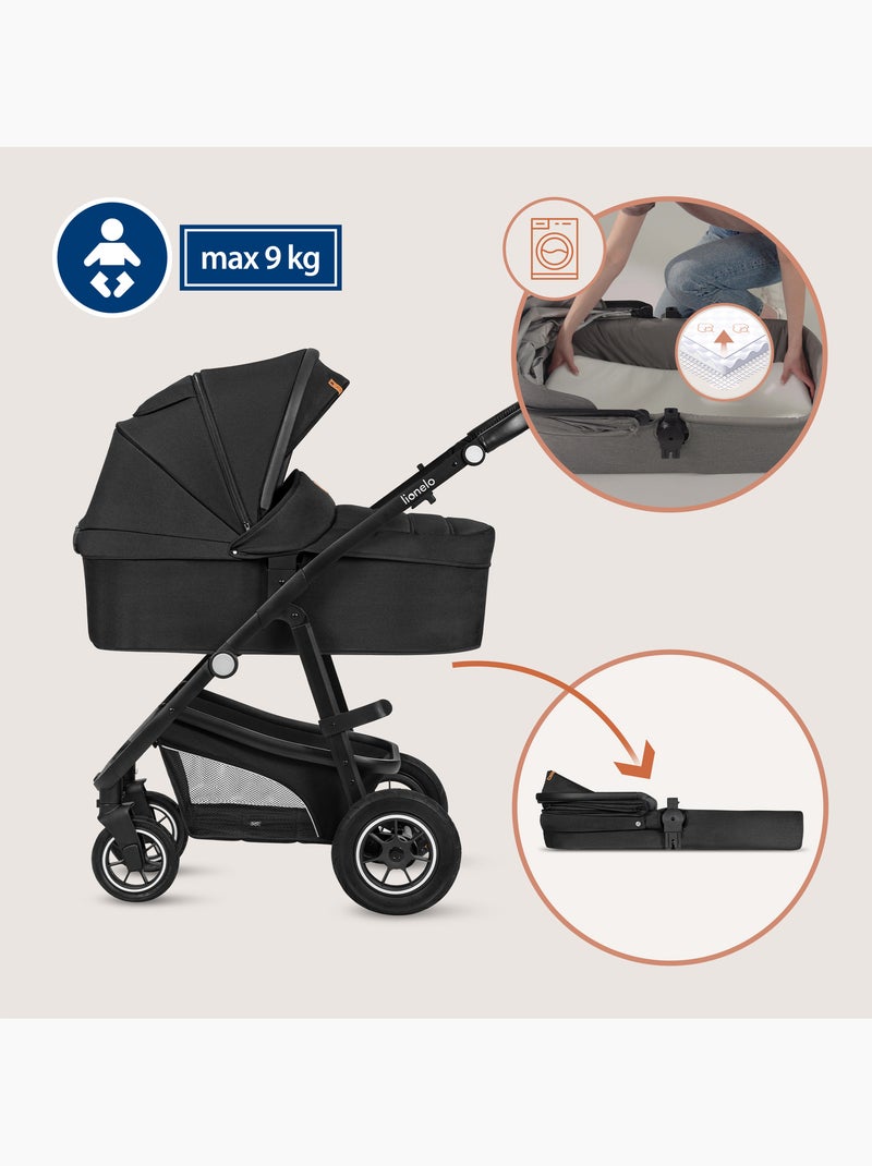 Poussette Trio LIONELO Bianka - Jusqu'à 22kg - Pack poussette, nacelle, siège auto et accessoires Noir - Kiabi