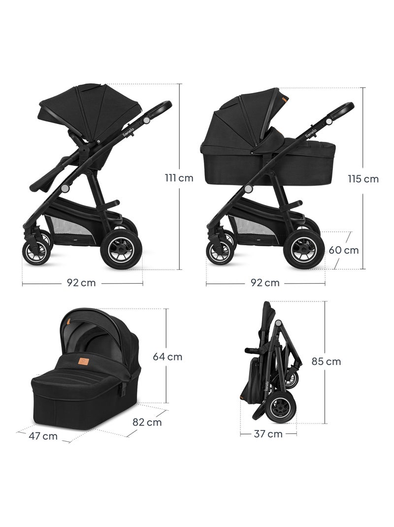 Poussette Trio LIONELO Bianka - Jusqu'à 22kg - Pack poussette, nacelle, siège auto et accessoires Noir - Kiabi