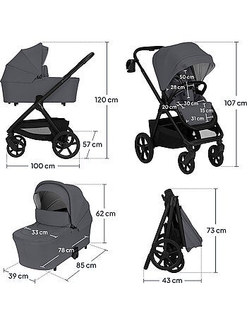 Poussette Trio LIONELO Carmine - Jusqu'à 22kg - Pack poussette, Nacelle, Cosi et Accessoires