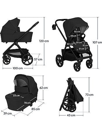 Poussette Trio LIONELO Carmine - Jusqu'à 22kg - Pack poussette, Nacelle, Cosi et Accessoires