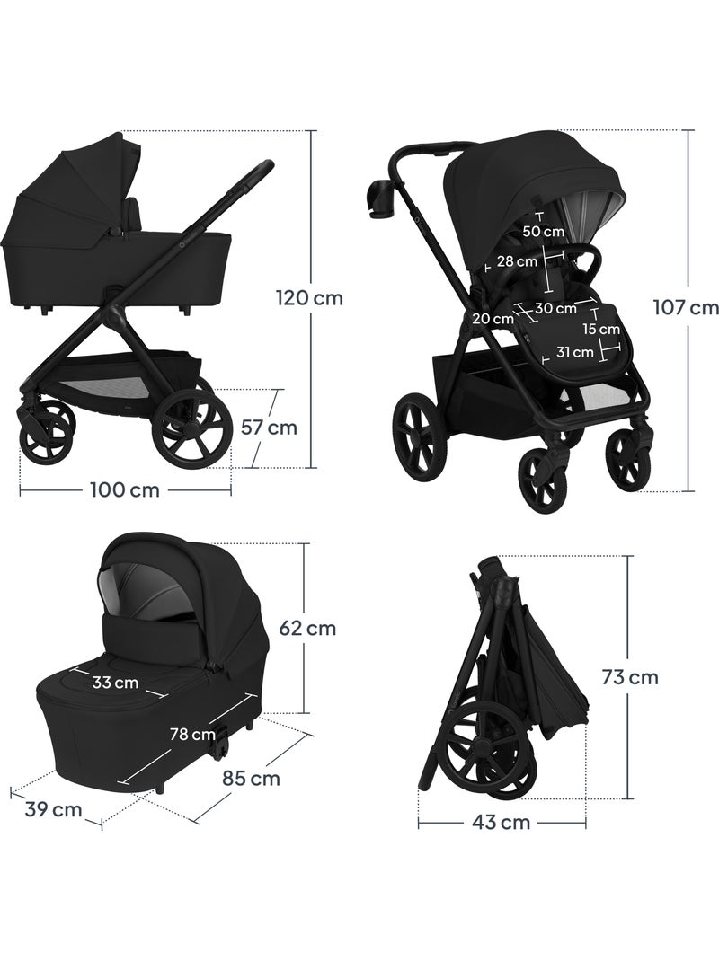Poussette Trio LIONELO Carmine - Jusqu'à 22kg - Pack poussette, Nacelle, Cosi et Accessoires Noir - Kiabi